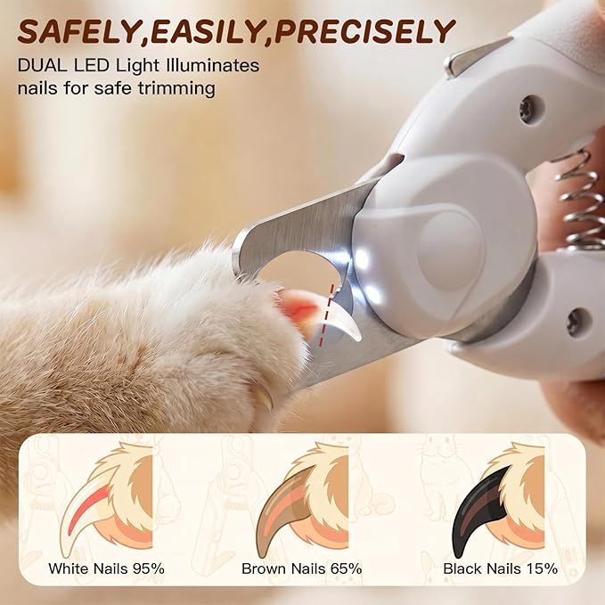 Dog Nail Clippers & Cat Nail Clipper, Pet Nail Trimmer with 2 LED Lights,Safety Side Lock, Nail File and Anti-Slip Handles, Dog Nail Grinder Quiet for Large Medium and Small Dogs & Cats