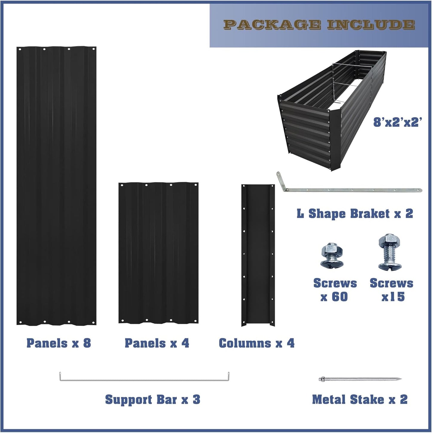 8x2x2FT Metal Raised Garden Bed Kit, Galvanized Outdoor Garden Bed Planter Box for Vegetables, Flowers, Herbs, Succulents and More, Black