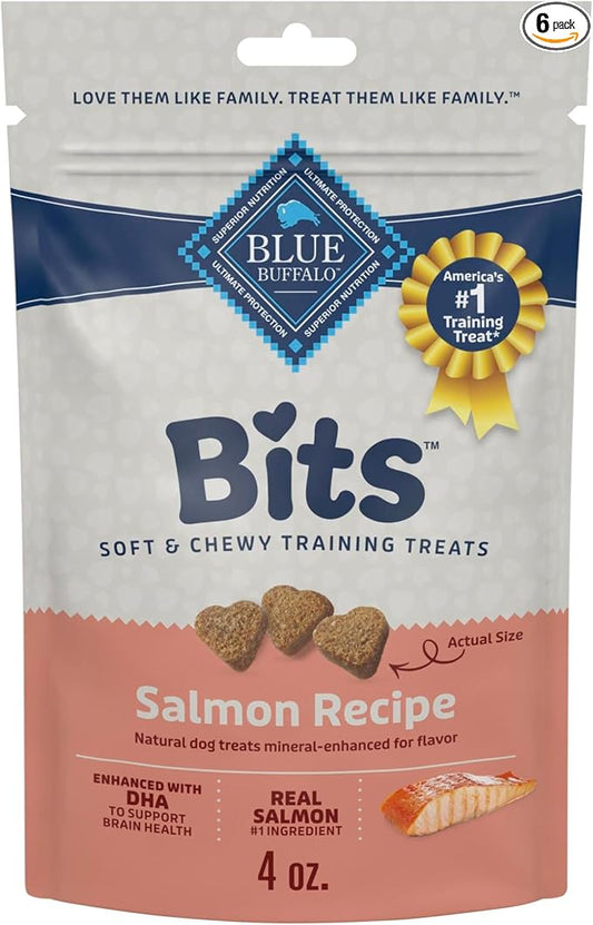 Blue Buffalo Bits Soft Dog Treats for Training, Made with Natural Ingredients & Enhanced with DHA, Salmon Recipe, 4-oz Bag (Pack of 6)