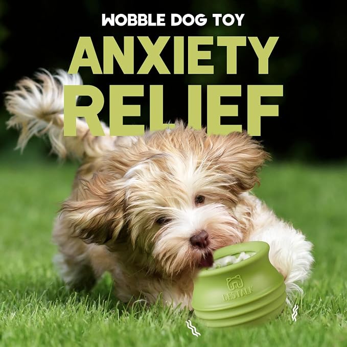 Dog Enrichment Treat Toy, Long-Lasting Wobbly Interactive Freeze Lick Toys for Dogs, Stuffable Puzzle Feeder Toy for Boredom, Silicone Treat Dispensing Chew Toy (Green,L)