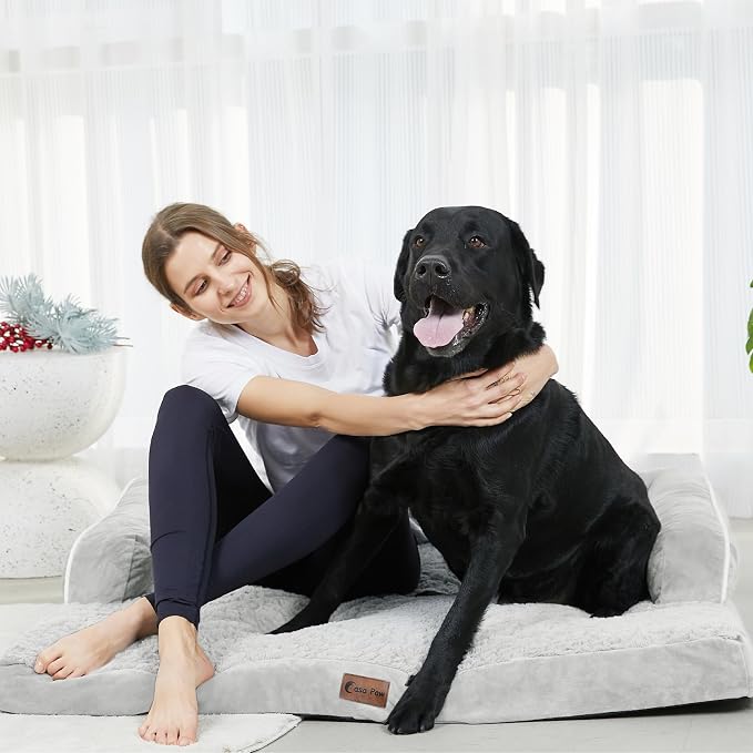 Orthopedic Dog Beds for Medium Sized Dogs, Waterproof Egg Crate Foam Medium Dog Couch Beds for Crate 35x22Inch, Washable Pet Beds with Removable Cover and Nonskid Bottom, Grey White