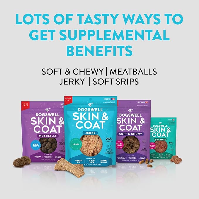 Dogswell Skin & Coat Jerky Dog Treats, Lamb, 10 oz. Pouch
