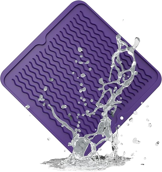 ZLR 4-in-1 Silicone Mat 12" x 12" / 305 x 306mm Square - Dish Drying Mat, Air Fryer Mat, Coffee Maker Pad & Heat Resistant Trivet (up to 450°F) - Non-Slip Food-Grade BPA-Free (Meadow Violet)