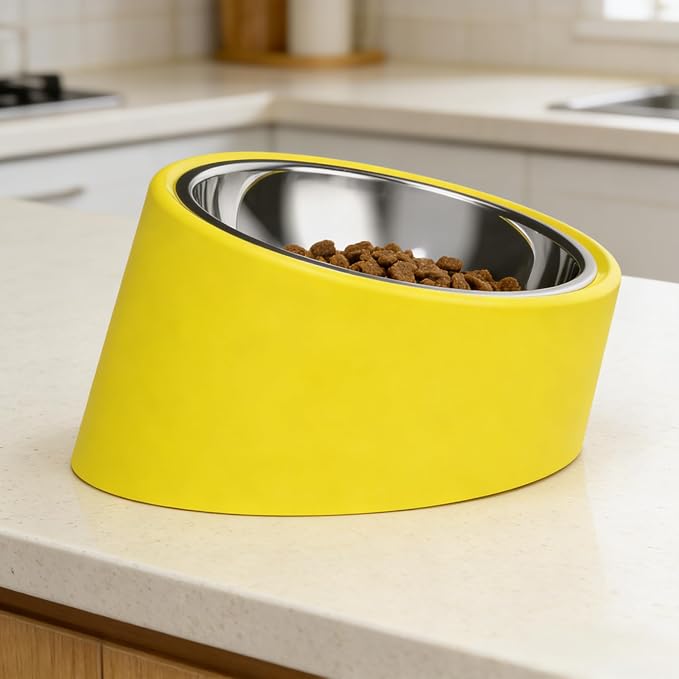 15° Tilted French Bulldog Bowl – Anti-Choke Anti-Spill Dog Bowl with Weighted Non-Skid Base, Stainless Steel Insert, Large 750ml for Flat-Faced Breeds