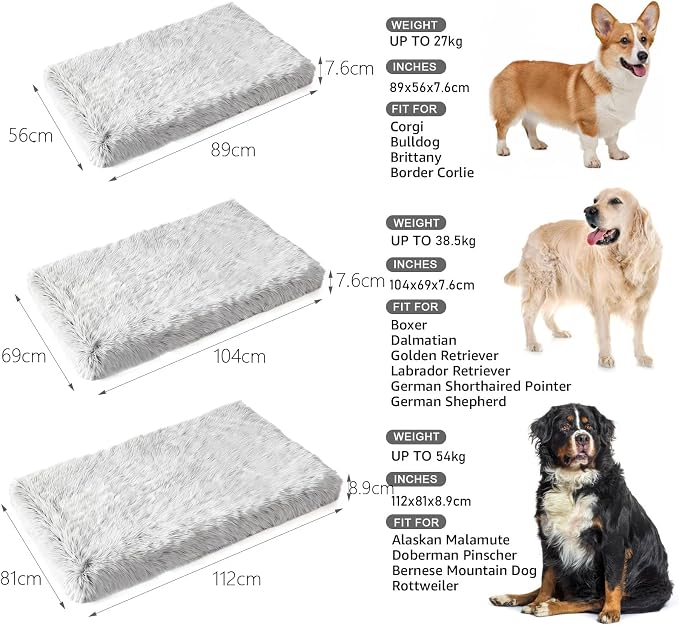 Orthopedic Dog Bed for Large Dogs, Dual-Layer Memory & Egg-Crate Foam, Washable Warm Winter Plush Cover, Waterproof Liner, Non-Slip Bottom, Crate/Kennel Pad, 41 x 27 Inch, Gray