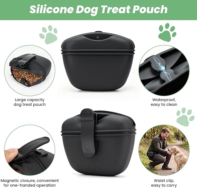 Dog Training Kit - Pet Training Waist Bag Built-in Poop Bag Holder, Dog Treat Pouch with Magnetic Closure, Dog Poop Bag, 2-in-1 Whistle Clicker, Ultrasonic Silent Whistle, Puppy Training Clickers