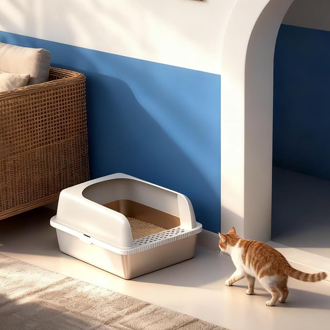 2 Pack Stainless Steel Cat Litter Box with Lid, 24" L x 16" W x 12" H, Extra Large Enclosed Litter Box for Cats, High Sided Anti Leakage, Non-Stick, Includes Stainless Steel Scoop & Cat Mat