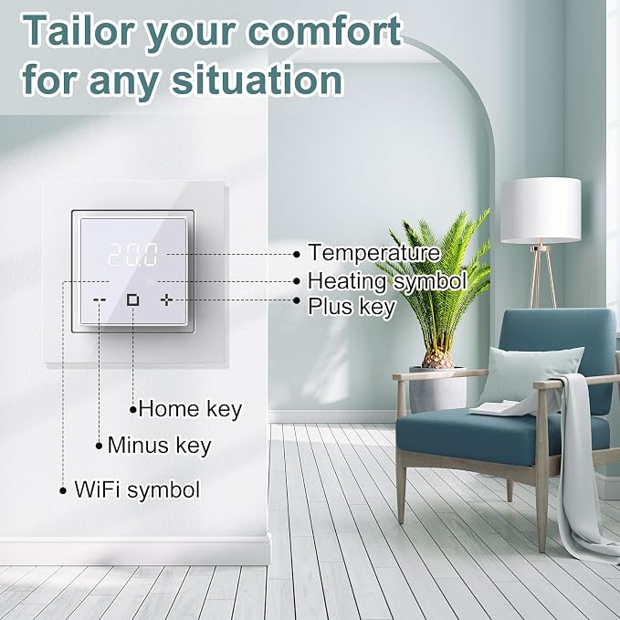 HEATIT Programmable Thermostat, WiFi Smart Thermostat for Electric Radiant Floor Heating with Touchscreen, 120V-240V Wide Voltage Range, Dual Sensing, White