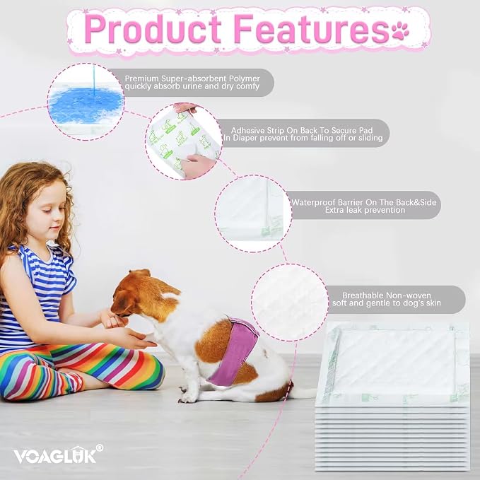 Dog Diaper Liners for Male and Female Dogs, 100ct, Super Absorbent Disposable Dog Diapers Booster Pads fit Most Pet Belly Bands and Wraps (Long)