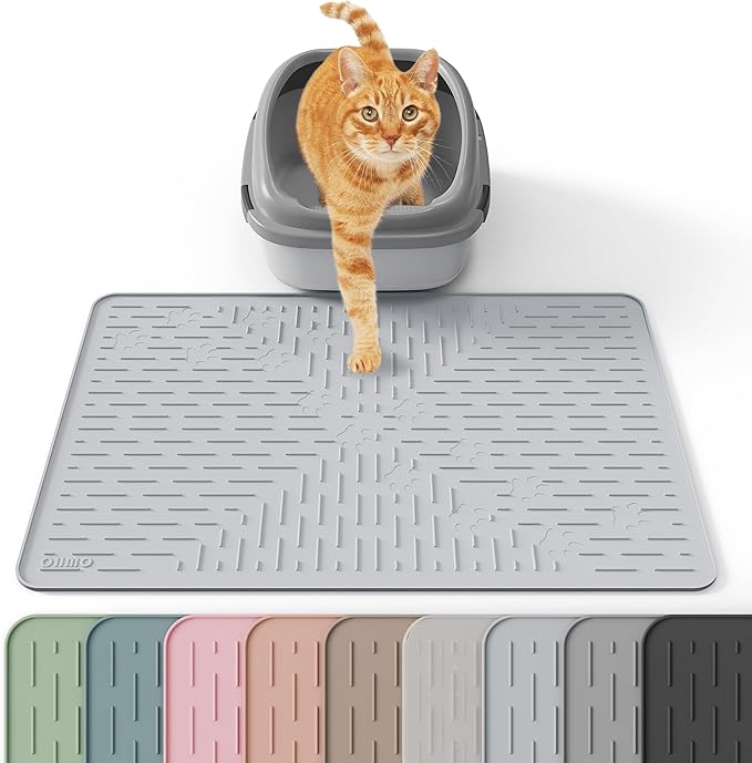 OHMO Cat Litter Mat Trapping Mat Premium Silicone Rubber 23.5x16 Ash Grey, Waterproof and BPA Free Kitty Litter Box Mat, Easy to Clean and Keeps the Floor Tidy
