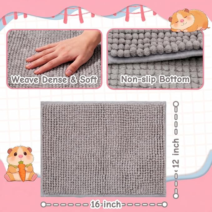 Guinea Pig Cage Liner, 4 PCS Washable Guinea Pig Bedding Fleece Mat, Reusable Pee Pads for Small Animals, Bunny Rabbit Hamster Chinchilla Cage Accessories 16x12 Inch Gray