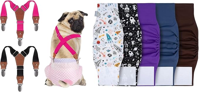 Pet Soft Dog Belly Bands Spaxce XS + Dog Suspenders 2 Pieces XS