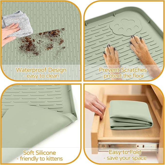 Dog Food Mat, 40" x 28" Large Silicone Mat Dog Feeding Mat with Raised Edge Non-Slip Pet Feeding Mat for Food and Water Bowl, Easy to Clean, Floor Protection (Green)