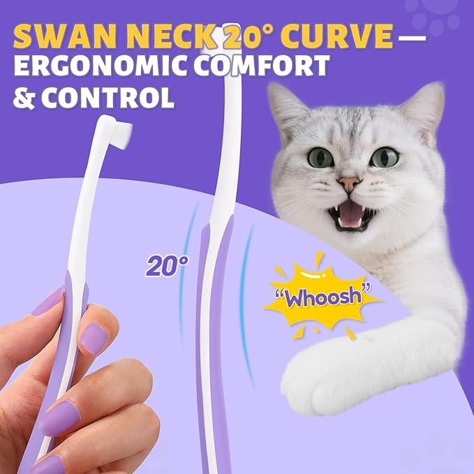 Cat Toothbrush for Daily Teeth Cleaning 2pcs + 6% nHA Pet Dual-Enzymatic Toothpaste