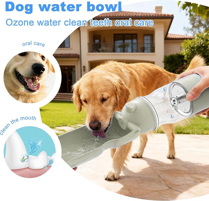 Dog Health Water Bottle Portable Active Oxygen Puppy Water Bowl & Dispenser for Travel Improves Taste and Boosts Immunity wih Ozone Purification Pet Health Care Water Bottle (White)