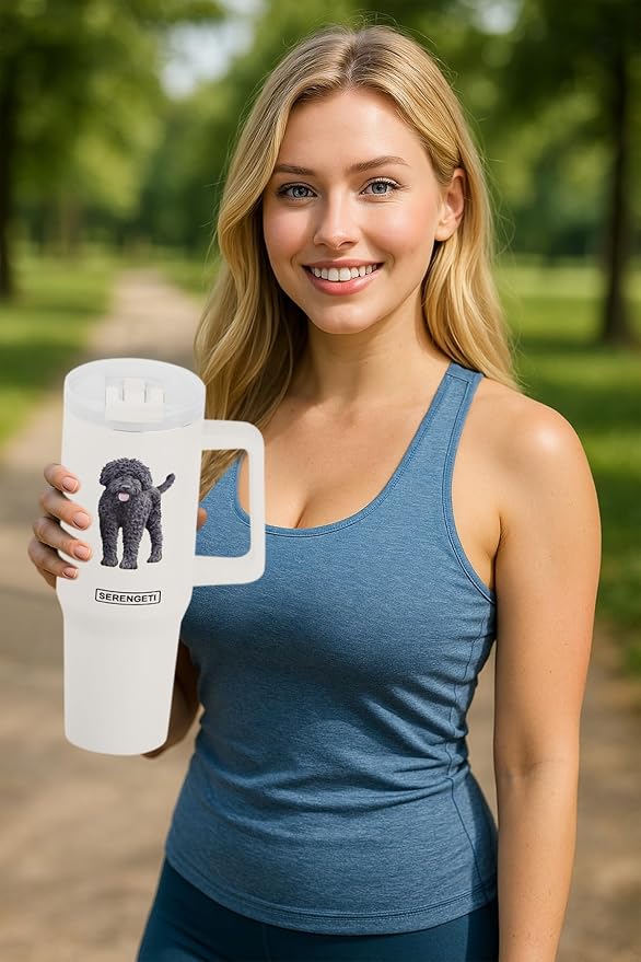 SERENGETI 40 Oz Ultimate Tumbler with Handle and Straw - Vacuum Insulated Tumbler with Straw and Lid - Stainless Steel Travel Mug for Pet Lovers - 3D Designs of your favorite Dog (Labradoodle)