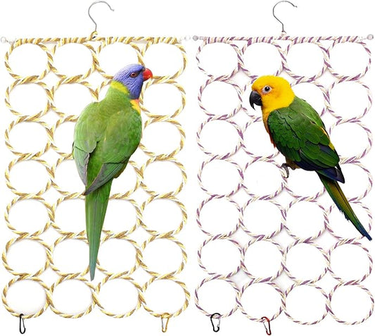 BNOSDM 2 Packs Bird Hemp Rope Net Swing Climbing Rope Net for Birds Parrot Ladder Macaw Hanging Hammock Activity Toy for Rats Parakeet Cockatiel Cockatoo Conure African Grey Budgie