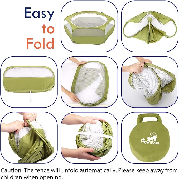 Pawaboo Small Animals Playpen, Waterproof Small Pet Cage Tent with Zippered Cover, Portable Outdoor Yard Fence with 3 Metal Rod for Chick/Kitten/Puppy/Guinea Pig/Rabbits/Hamster/Chinchillas,Green