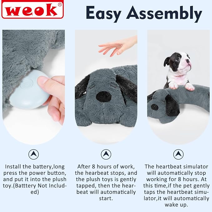 WEOK Puppy Heartbeat Toy for Separation Anxiety Relief, Heartbeat Stuffed Animal Anxiety Calming Behavioral Aid Plush Toy for Dogs Cats Pets