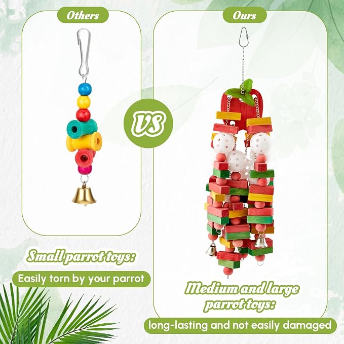 Seenelling 2 Pcs Extra Large Bird Parrot Toy, Multicolored Atural Wooden Bird Chewing Toy Parrot Cage Chewing Toys for Large Medium Macaws Cockatoos African Grey Parrots Birds