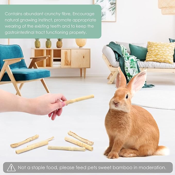 Bissap Rabbit Chew Sticks, Bunny Molar Mixed Timothy Hay Treats Bamboo Sticks for Small Animals Hamsters Chinchillas Guinea Pigs Squirrels Natural Teeth Grinding Chewing Toys