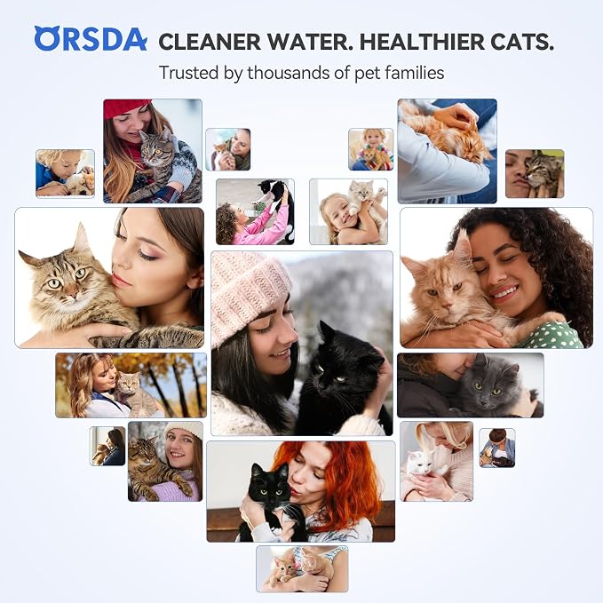 ORSDA Cat Water Fountain Filters, Replacement Carbon, Resin Filter ONLY for D30 67oz/2L Automatic Cat Fountain Dog Water Dispenser, 4 Filtration System (12PCS Filters）