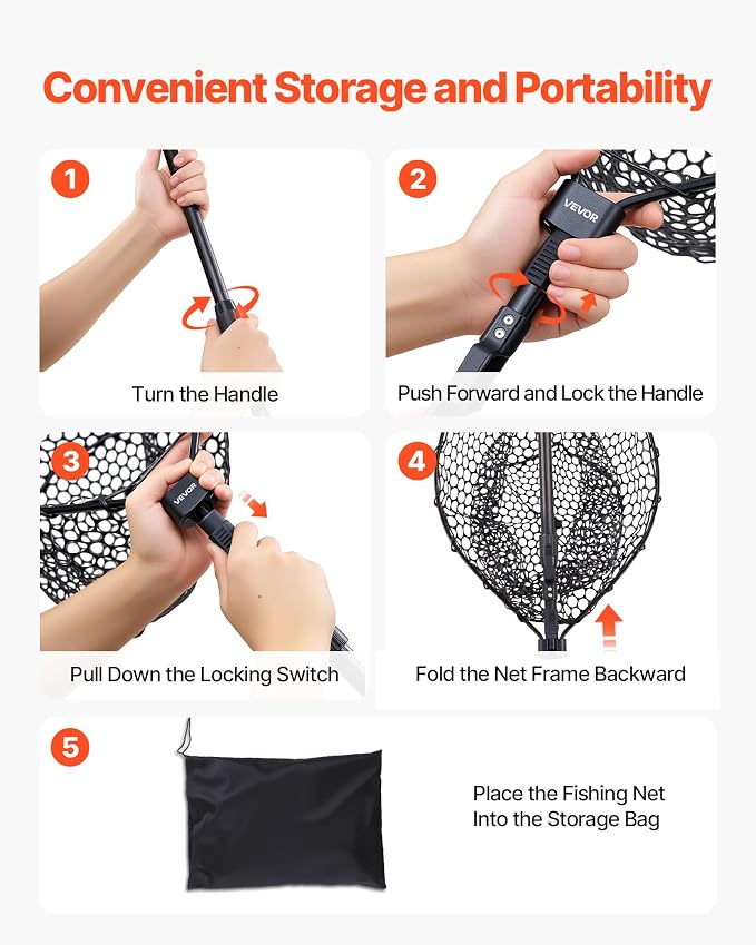VEVOR Fishing Net, Landing Nets with Telescopic Handle Lightweight and Stronger Fish Gear, Durable and Fish-Friendly, for Kayak, Boat, Bank, Pond