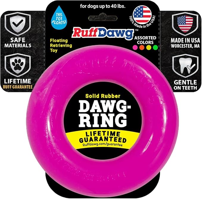 Ruff Dawg Indestructible Dawg-Ring Medium 6” Pink – Heavy-Duty Solid Rubber Tug & Fetch Toy for Dogs Up to 40 lbs – Floats & Bounces – Made in USA