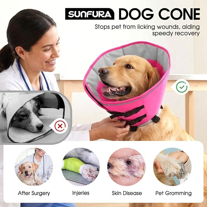 Soft Dog Cone, Adjustable Dog Cone Collar Alternative for Large Dogs, Comfy Pet Cones for Dogs to Stop Licking, Protective E-Collar After Surgery for Wound Healing, Pink XL