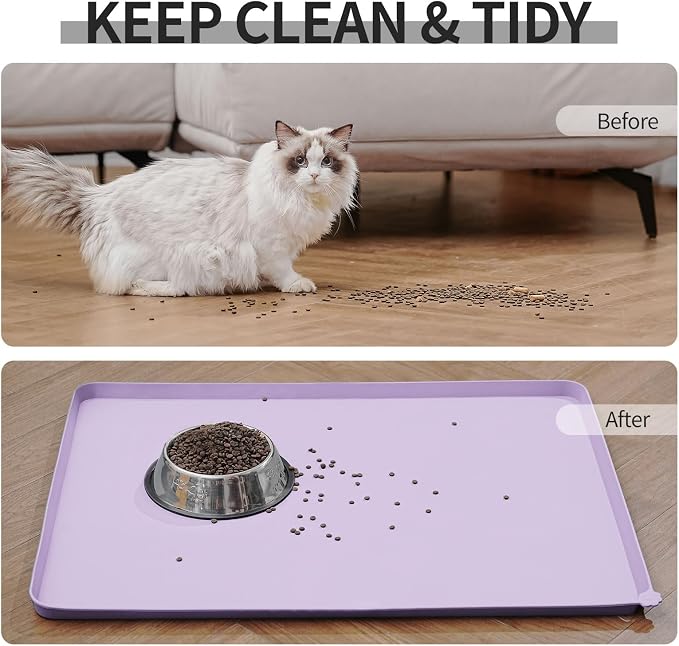 Reopet Silicone Pet Feeding Mat - Waterproof & Non-Slip Dog Cat Placemat | High Raised Edges Prevent Food & Water Spills to Protect Floors, Easy to Clean, Fit for Dog Cat Bowls