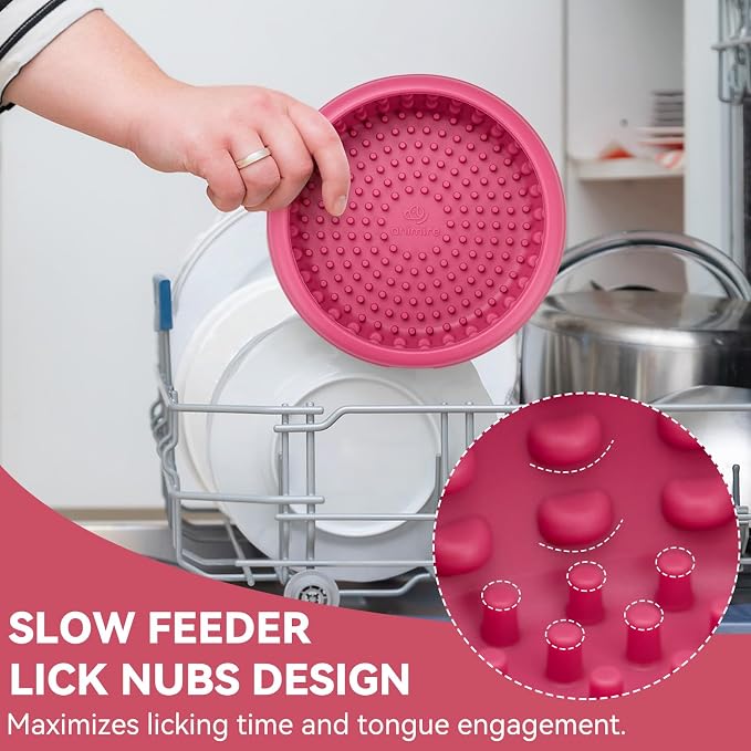 Dog Lick Bowl, Animire Freeze Lick Mat for Dogs, Non-Slip Slow Feeder Licking Bowl Enrichment Treat for Distraction Anxiety Relief, Food Grade Silicone, Dishwasher Safe(Rose,XL)
