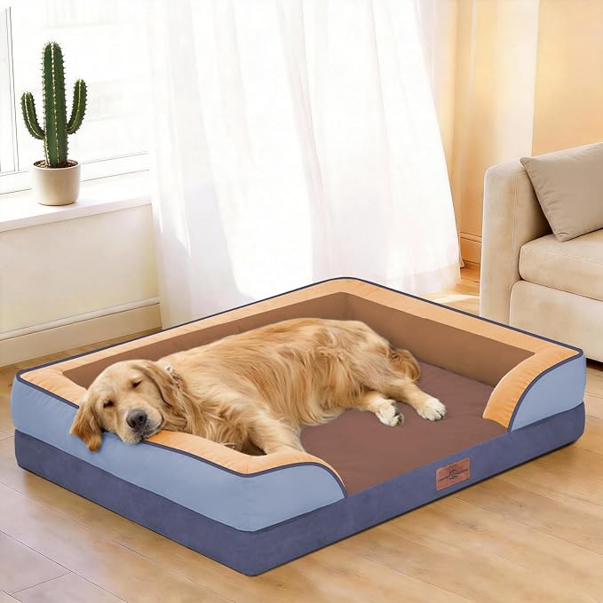 Comfort Expression Orthopedic Dog Bed for Extra Large Dogs 42x30 Inch, Waterproof Egg Crate Foam XL Pet Bed with Bolsters, Dog Couch with Washable Cover & Non-Slip Bottom, Honey Lavender