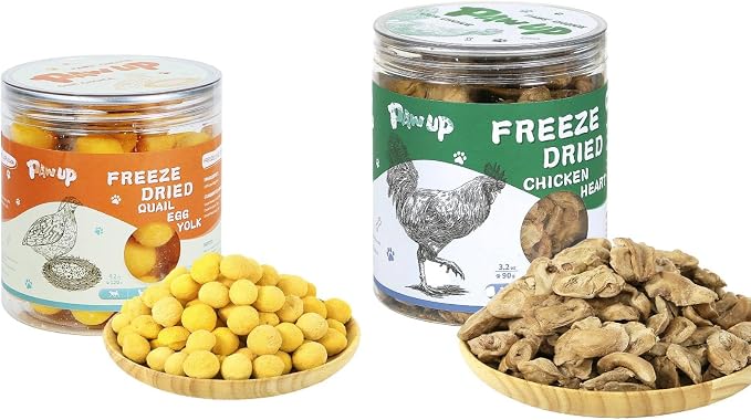 PAWUP Freeze Dried Quail Egg Yolk Pet Treats, Freeze Dried Chicken Heart Pet Treats, Freeze-Dried Pet Food for Dogs, Cats, Pure Fresh Ingredient