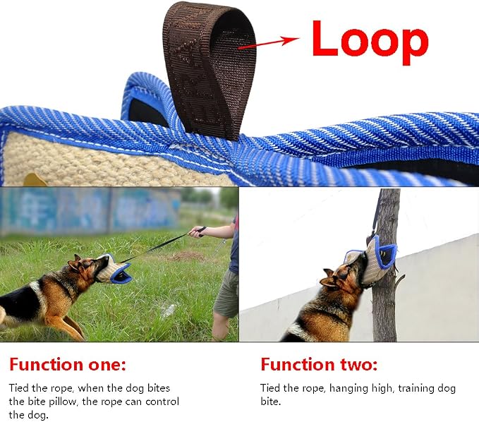 PET Artist Jute/Linen Bite Wedge Bite Pillow 2 Handle with 1 Loop Tug Toy 14"(36cm) 8"(20cm) Training Toy for Medium to Large Dogs Ideal for German Shepherd/American Bully/Pitbulls/Rottweilers