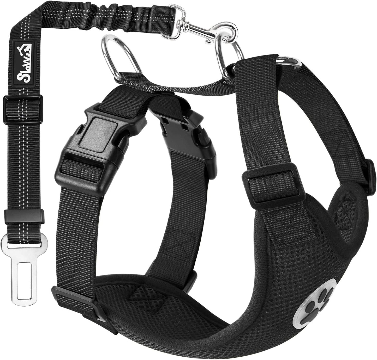 Lukovee Dog Seat Belt - Adjustable Dog Car Harness for Large, Medium & Small Dogs, Soft Padded & Breathable Mesh Dog Seatbelt with Car Vehicle Connector Strap (Black, XX-Small)