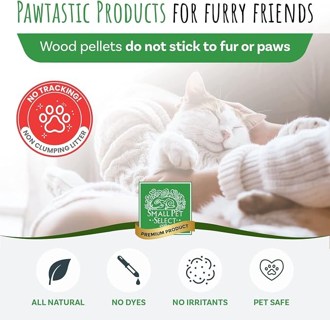 Small Pet Select Pelleted Pine Cat Litter, Kitty Litter, Non Clumping Pellets for Cats, for Use with Sifting Litter Box, Non Tracking, Low Dust, Made in USA, 40lb