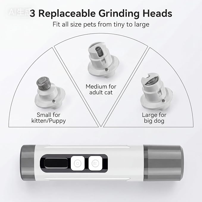 Dog Nail Grinder Quiet- 3-Speed Dog & Cat Nail Grinder with LED Light & Battery Display & Upgrade Grinding Head - Painless Nail Trimmer for Small to Large Pets, Thick Nails, and Sensitive Paws