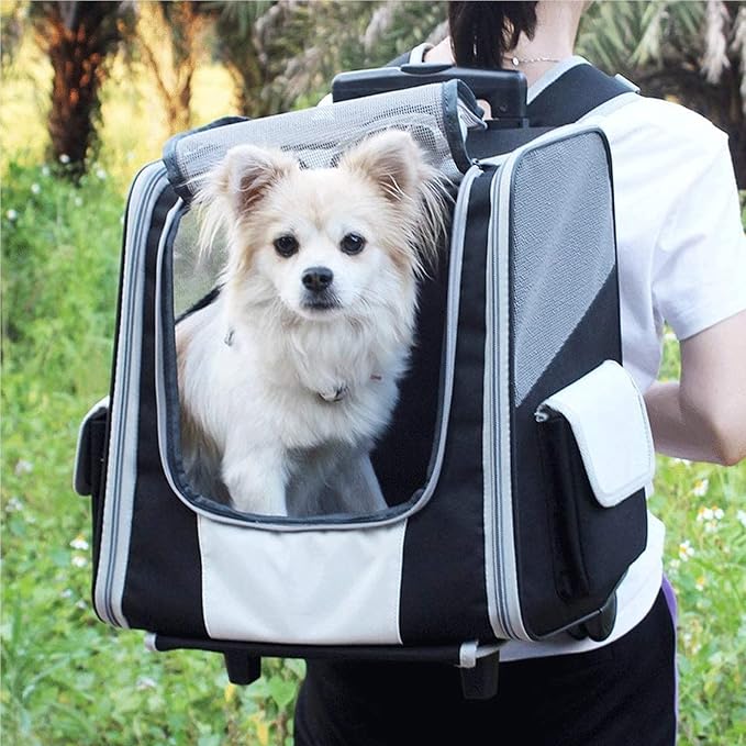Pet Rolling Carrier,Foldable Cat Carrier Strollers Backpack Bag Puppy Dog Carrier Luggage with Wheels and Telescopic Handle for Cats Dogs Rabbits Kittens Puppies