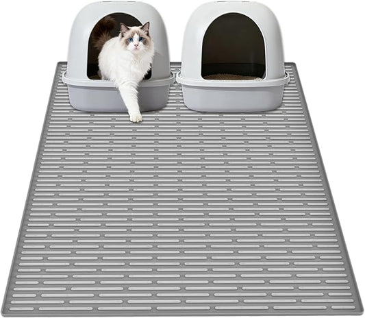 XXL Extra Large Silicone Cat Litter Trapping Mat for Scatter Control, 40"x30"(100cmx75cm) Waterproof Kitty Litter Box mat for Floor, Soft on Kitty Paws, Easy to Clean, Light Gray