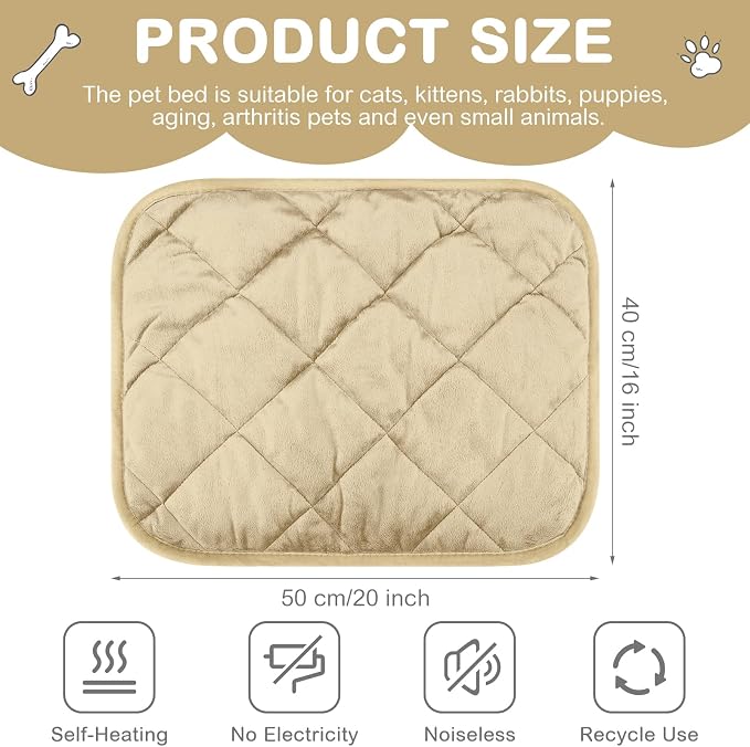 4 Pack Self Heating Cat Pad Self Warming Dog Mat Reflects Body Heat Extra Warm Thermal Pet Pad Washable Dog Cat Bed Crate Bed Mat Blanket(Beige,16 x 20 Inch)