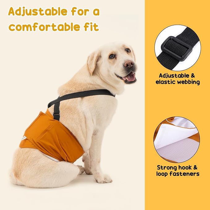 3 Pack Avont Male Dog Belly Band with Suspenders, Reusable Boy Doggie Diaper with Harness, Escape Proof, Non-Slip, Washable Doggy Pee Wraps for Small Medium Large Dogs