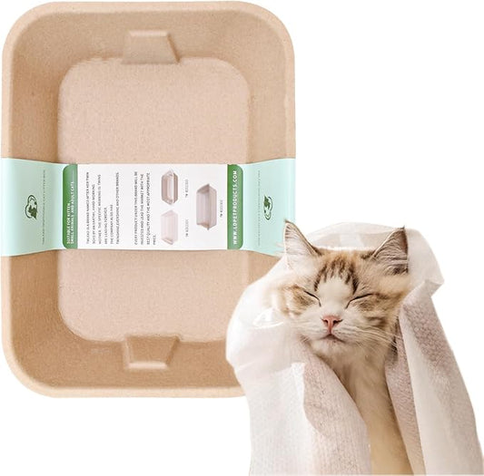 Disposable Cat Litter Box (3-Packs with 1-Towel) Eco Friendly 100% Recycled Paper Cat Tray,16.14 X11.81X3.94 Inch (Brown)