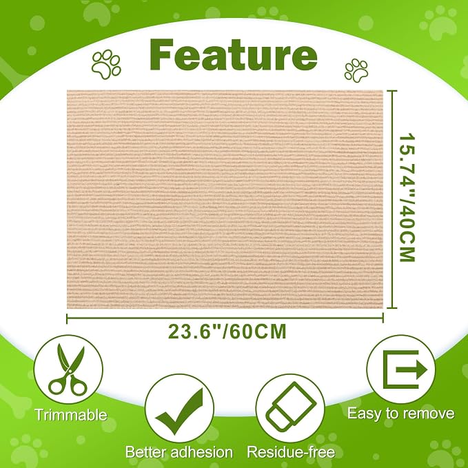 ENONCI 23.6x15.8 Couch Wall Corner Protection for Indoor Cats,Anti Scratch Furniture Protector from Cats Scratching,Trimmable Climbing Cat Scratcher Pad Play Mat Easy Use for Cat Board/Door/Carpet