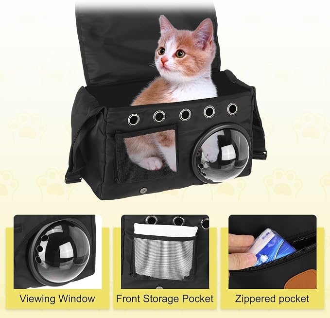 Bubble Cat Carrier, Travel Pet Carrier Soft Sided Breathable Cat Carrying Case for Kitten Small Dogs Up to 14.3 lbs (Black), Intended for Hiking/Camping/Traveling