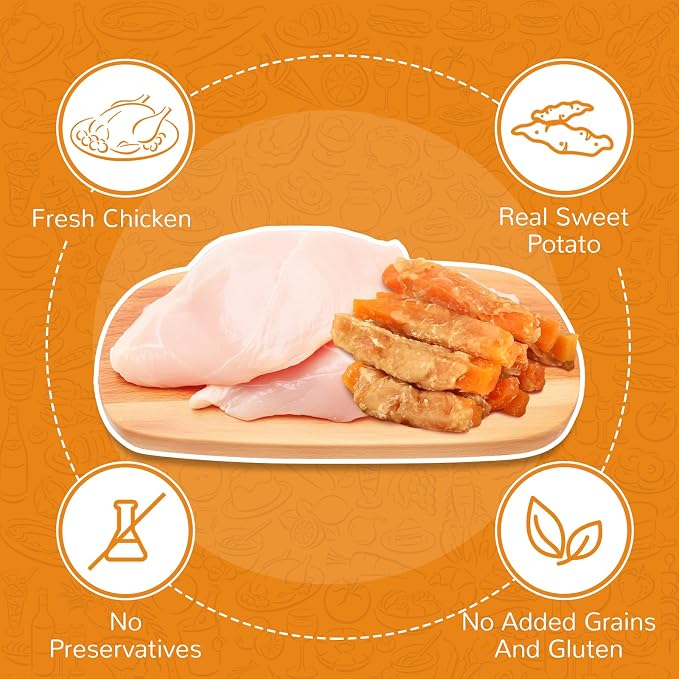 PAWUP Sweet Potatoes Strips &Chicken Wrapped Sweet Potato Dog Treats, Chewy Sticks for Small & Medium Dogs, Easy to Digest, 12.5oz
