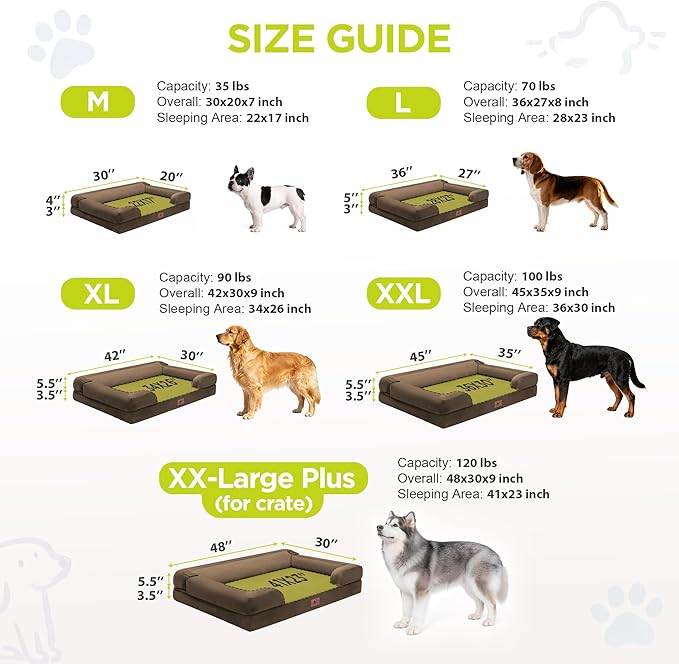 Dog Bed for Medium Large Size Dogs - Memory Foam Soft Pet Couch Sofa with Removable Cover Waterproof Bolster,30 x 20