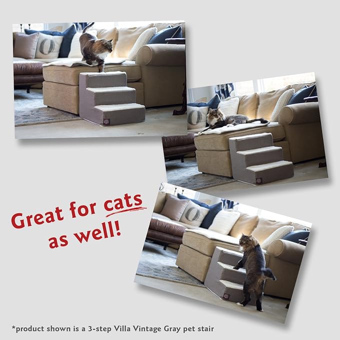 Majestic Pet 3 Step Portable Dog Stairs for Small Dogs to get on Bed Supports 25 lbs or Less – Dog Steps for High Bed with Machine Washable Cover – Pet Stairs for Cats Suede Gray