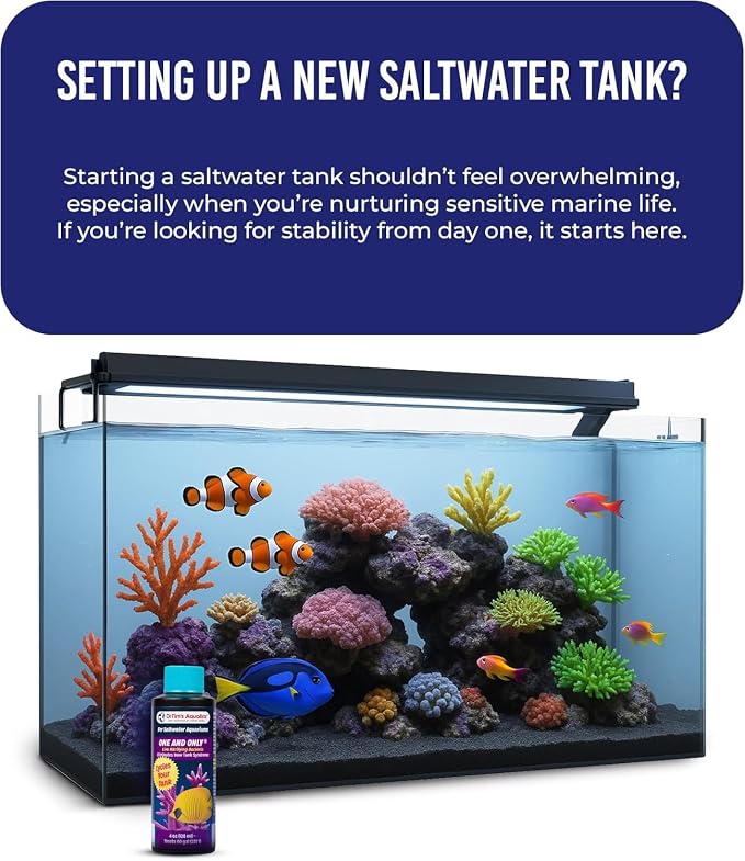 Dr. Tim’s Aquatics Saltwater One & Only Nitrifying Bacteria – For New Fish Tanks, Aquariums, Water Filtering, Disease Treatment – H20 Pure Fish Tank Cleaner – Removes Toxins – 4 Oz.