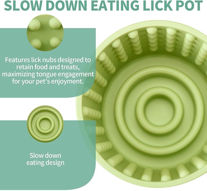 Dog Lick Bowl, Bestalk Anxiety Relief Slow Feeder Dog Lick Mat Treat Dispenser, Non-Slip Dog Licking Bowl Dog Enrichment Toys for Small Medium and Large Breed Dogs, BPA Free Silicone(Green,M-L)
