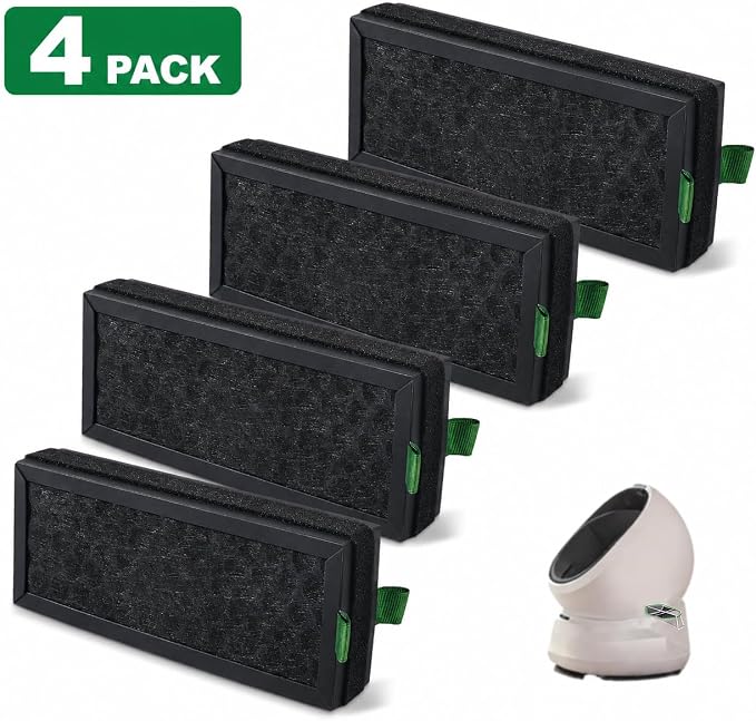 4 Pack Air Filter Replacement Compatible with PETLIBRO Luma Smart Cat Litter Box, 800 Iodine Value Activated Carbon Filter, Strong Odor Control, Multi-Layer Filtration for Fresh Air